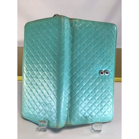 Hobo The Original Bi-fold Long Wallet Quilted Patent Leather Mint Green Zip - Picture 7 of 16